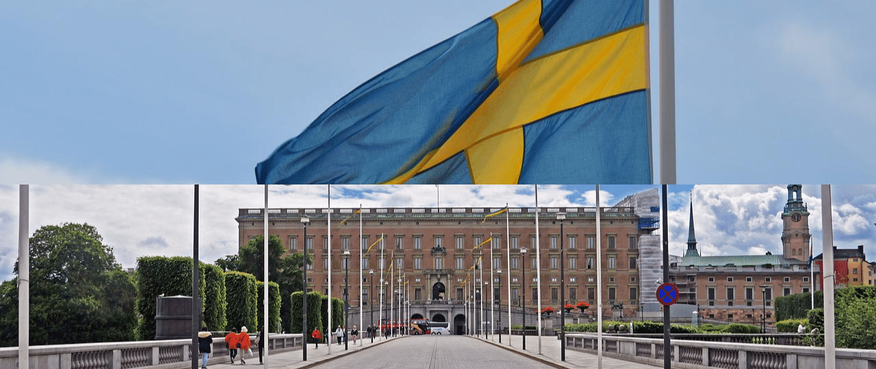 Stockhalm palace with sweden flag